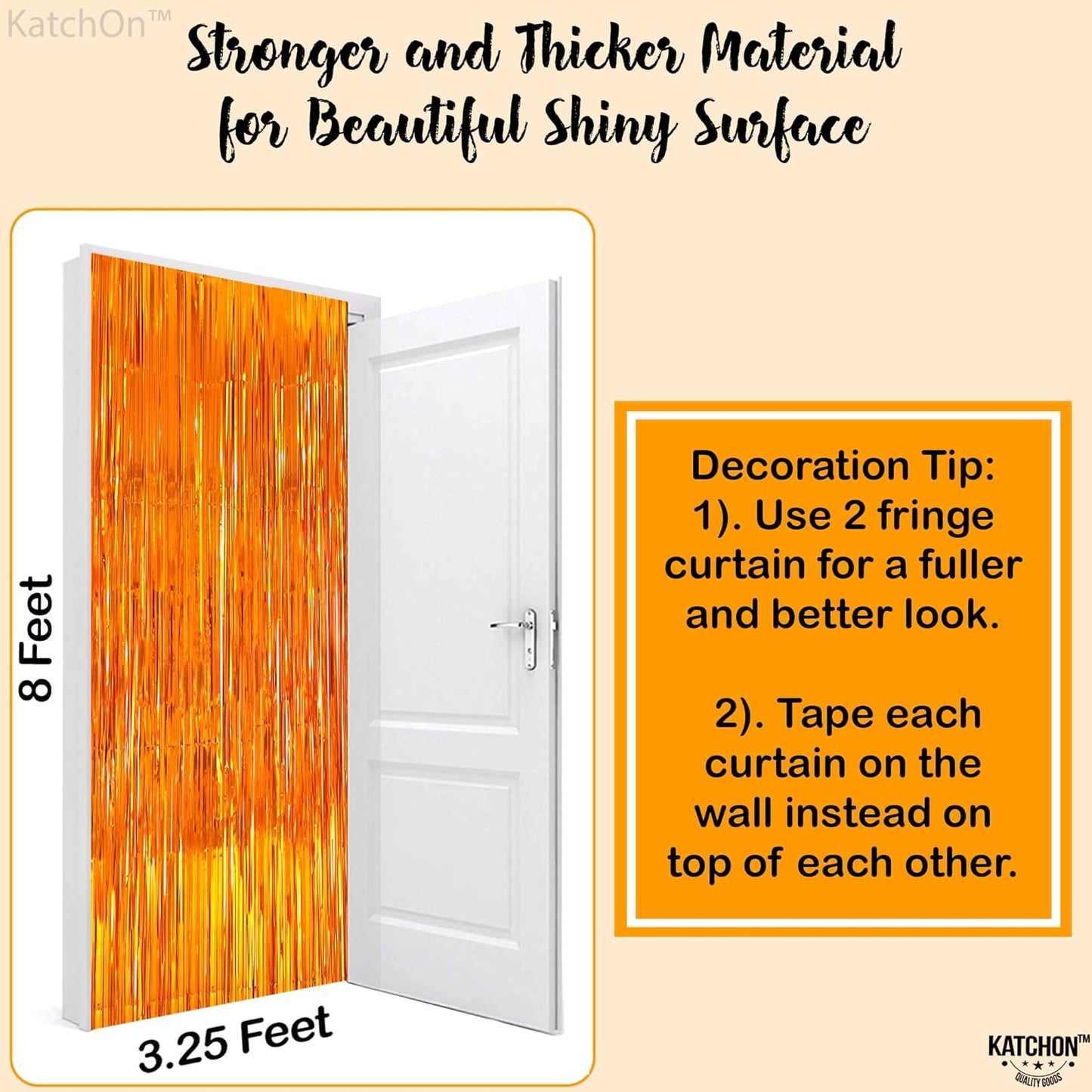 KatchOn XtraLarge Orange Fringe Backdrop - 6.4x8 Feet, Pack of 2 | Orange Backdrop for Orange Party Decorations | Orange Streamers for Basketball Party Decorations | Orange Birthday Decorations