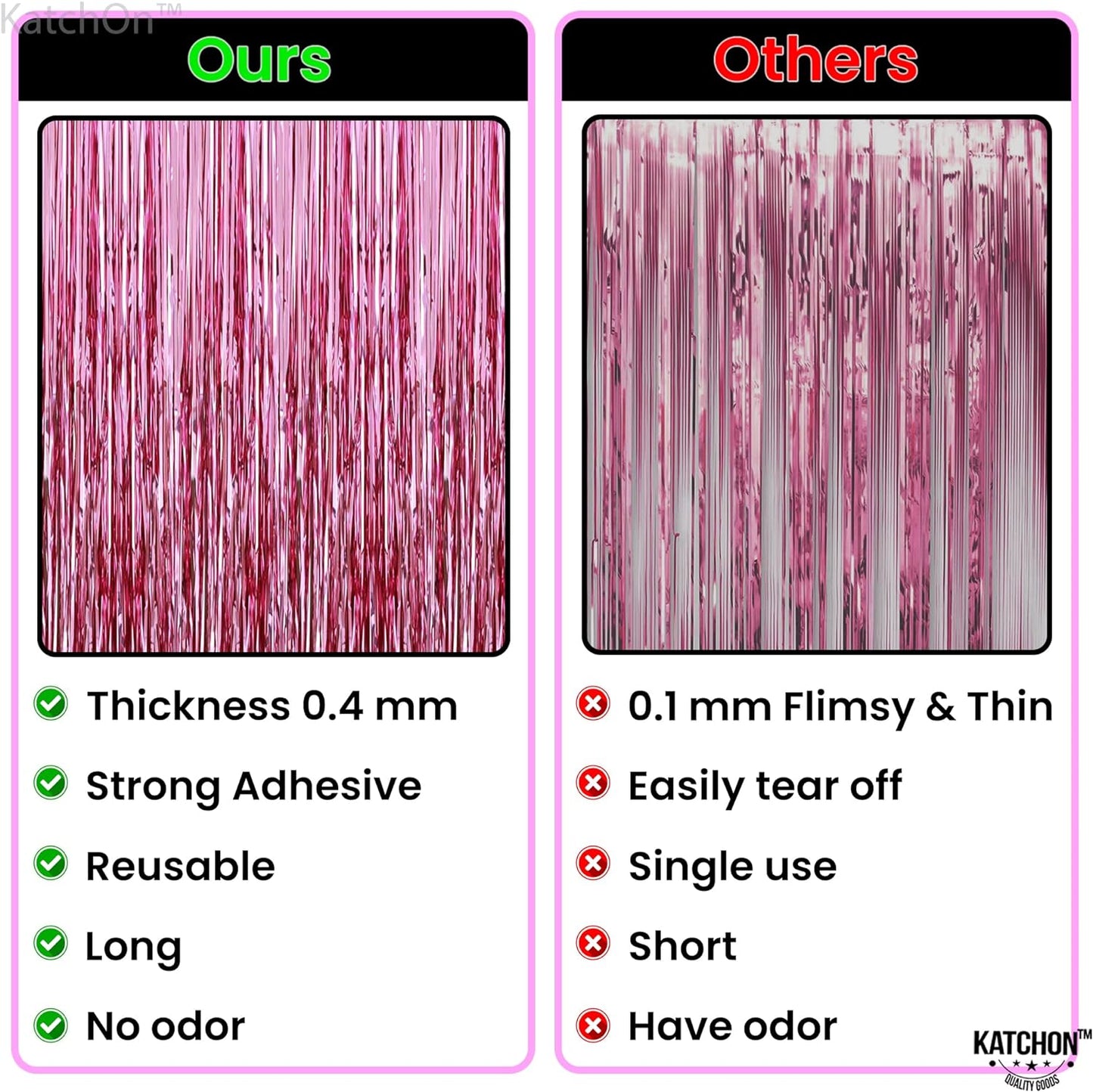 KatchOn, Pink Backdrop for Pink Party Decorations - XtraLarge 8x3.2 Feet, Pack of 2 | Pink Foil Fringe Curtain for Pink Streamers Party Decorations | Pink Fringe Backdrop, Galentines Day Decorations
