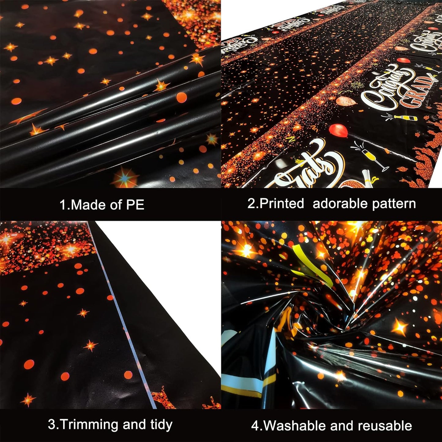 KatchOn, Orange and Black Graduation Tablecloth - XtraLarge 108x54 Inch, Pack of 3 | Congrats Grad Tablecloth, 2024 Graduation Party Decorations | Black and Orange Graduation Decorations Class of 2024