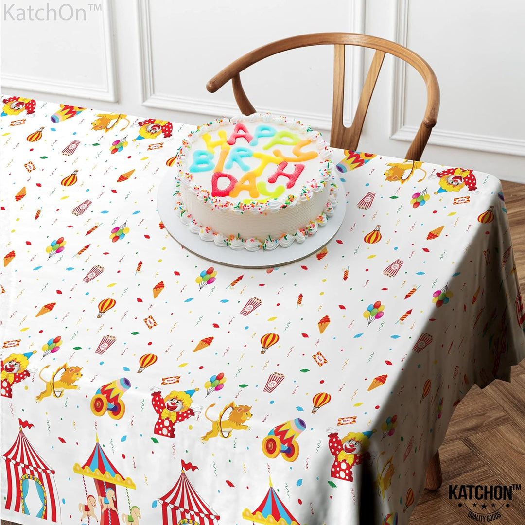 KatchOn, Xtra Large Circus Tablecloth for Carnival Decorations - Pack of 2 | Plastic Carnival Tablecloth | Carnival Theme Party Decorations | Carnival Theme Tablecloth, Circus Theme Party Decorations