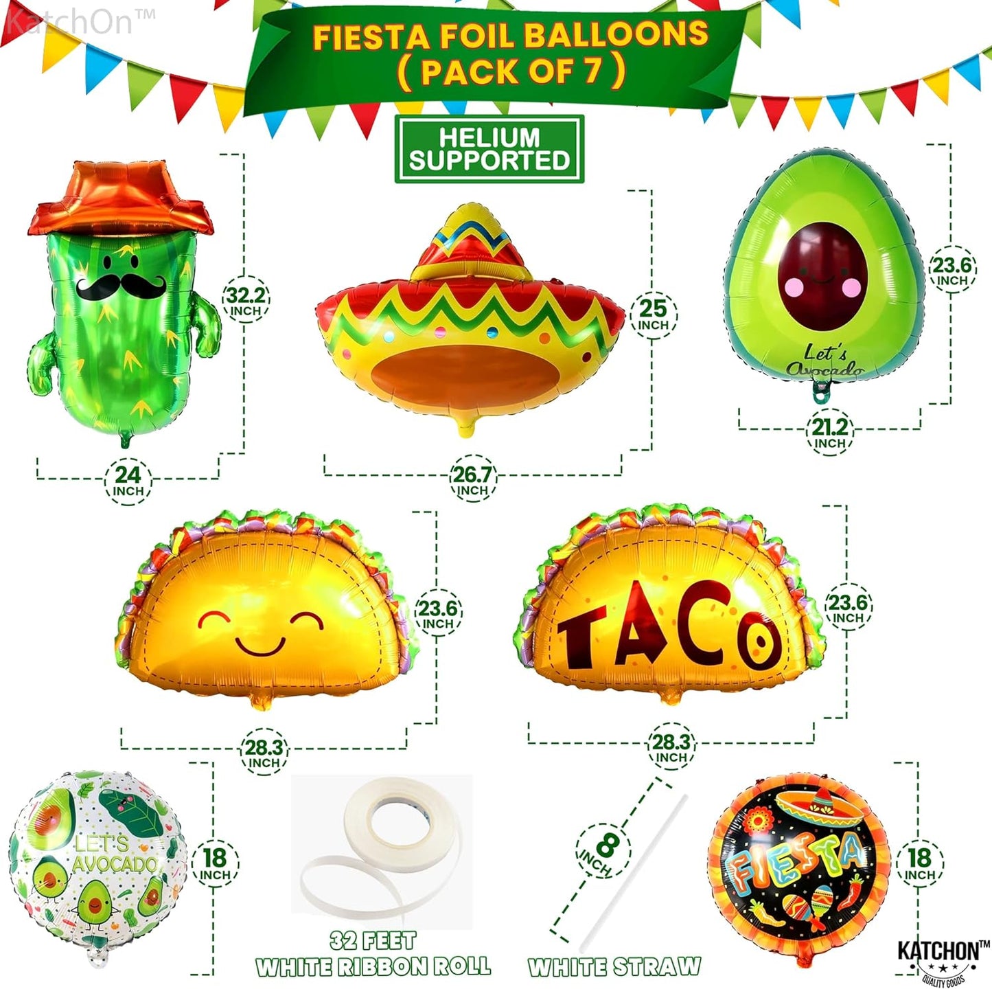 KatchOn, 7Pcs Big Mexican Fiesta Balloons | Fiesta Party Decorations | Mexican Balloons for Mexican Themed Party Decorations | Cinco De Mayo Balloons, Fiesta Party Balloons, Taco Balloons for Party