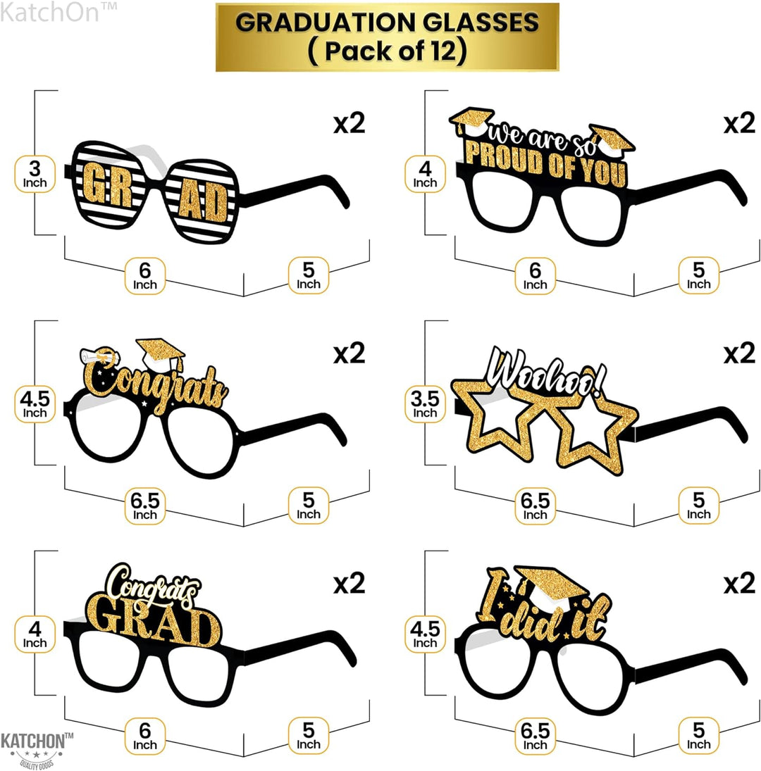 KatchOn, Glitter Graduation Eyeglasses 2024 - Pack of 12 | Graduation Photo Booth Props 2024 for Graduation Decorations Class of 2024 | Graduation Party Favours, 2024 Graduation Party Decorations