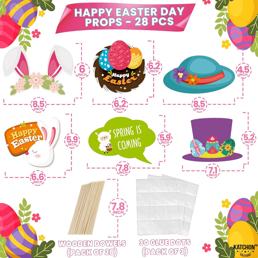 KatchOn, Happy Easter Photo Booth Props - Pack of 28 | Easter Photo Props for Photoshoot | Easter Decorations for Home, Easter Props for Photography | Easter Selfie Props, Easter Party Decorations