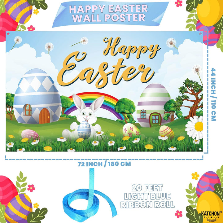 KatchOn, XtraLarge Happy Easter Banner Decorations - 72x44 Inch | Easter Bunny Banner for Easter Decorations Preschool | Easter Backdrop, Easter Party Decorations | Easter Backdrops For Photography