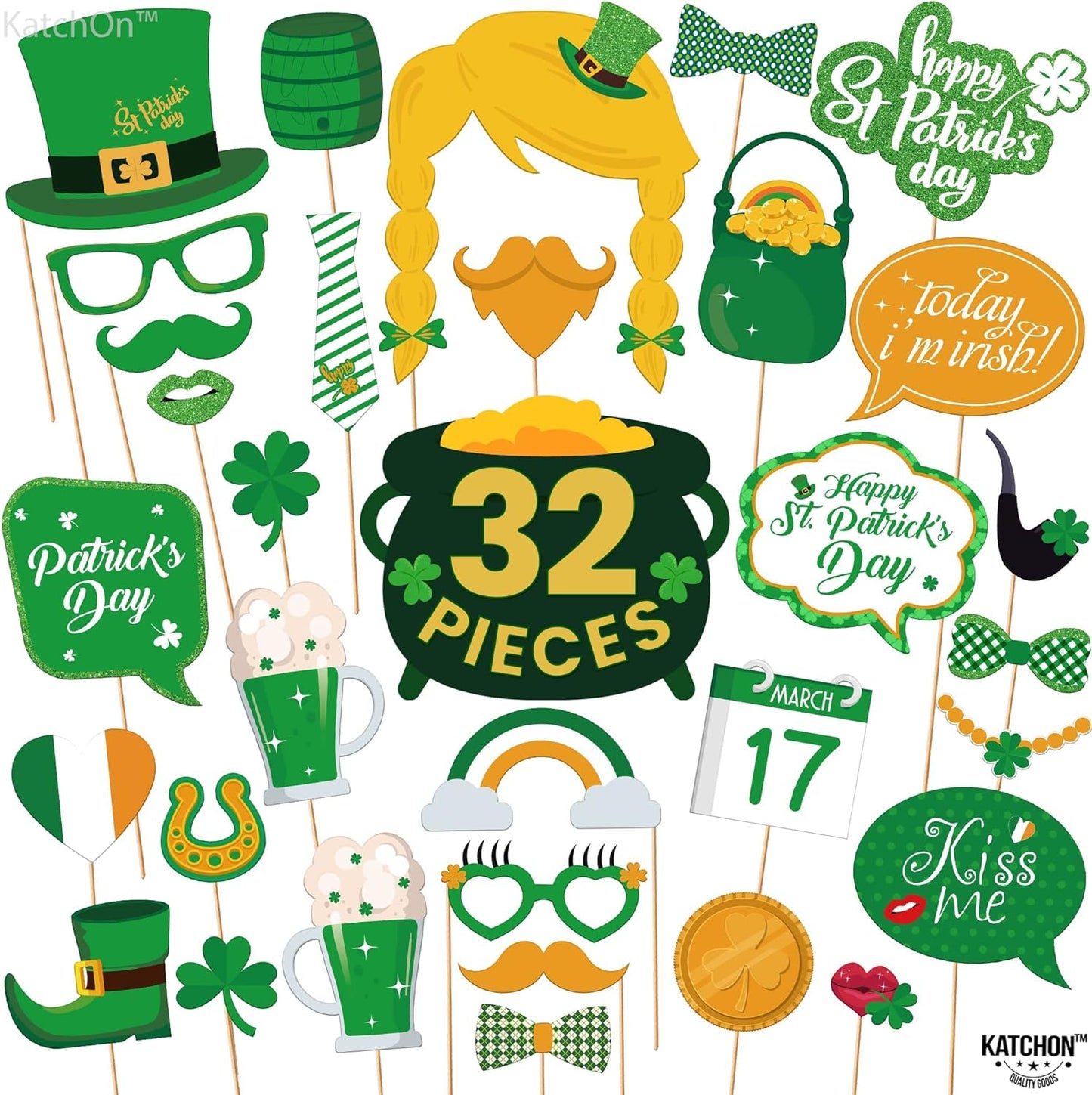 KatchOn, St Patricks Day Photo Props - Pack of 32 | St Patricks Day Photo Booth Props for St Patricks Day Decorations | St Patricks Photo Props | St Patricks Day Props | Saint Patricks Day Decorations