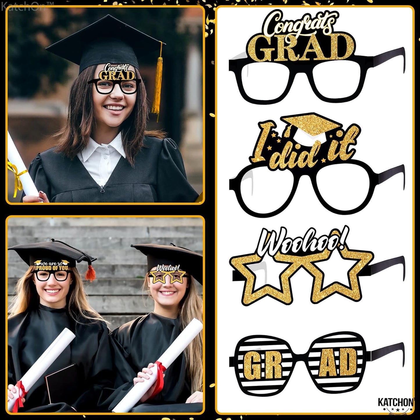 KatchOn, Glitter Graduation Eyeglasses 2024 - Pack of 12 | Graduation Photo Booth Props 2024 for Graduation Decorations Class of 2024 | Graduation Party Favours, 2024 Graduation Party Decorations