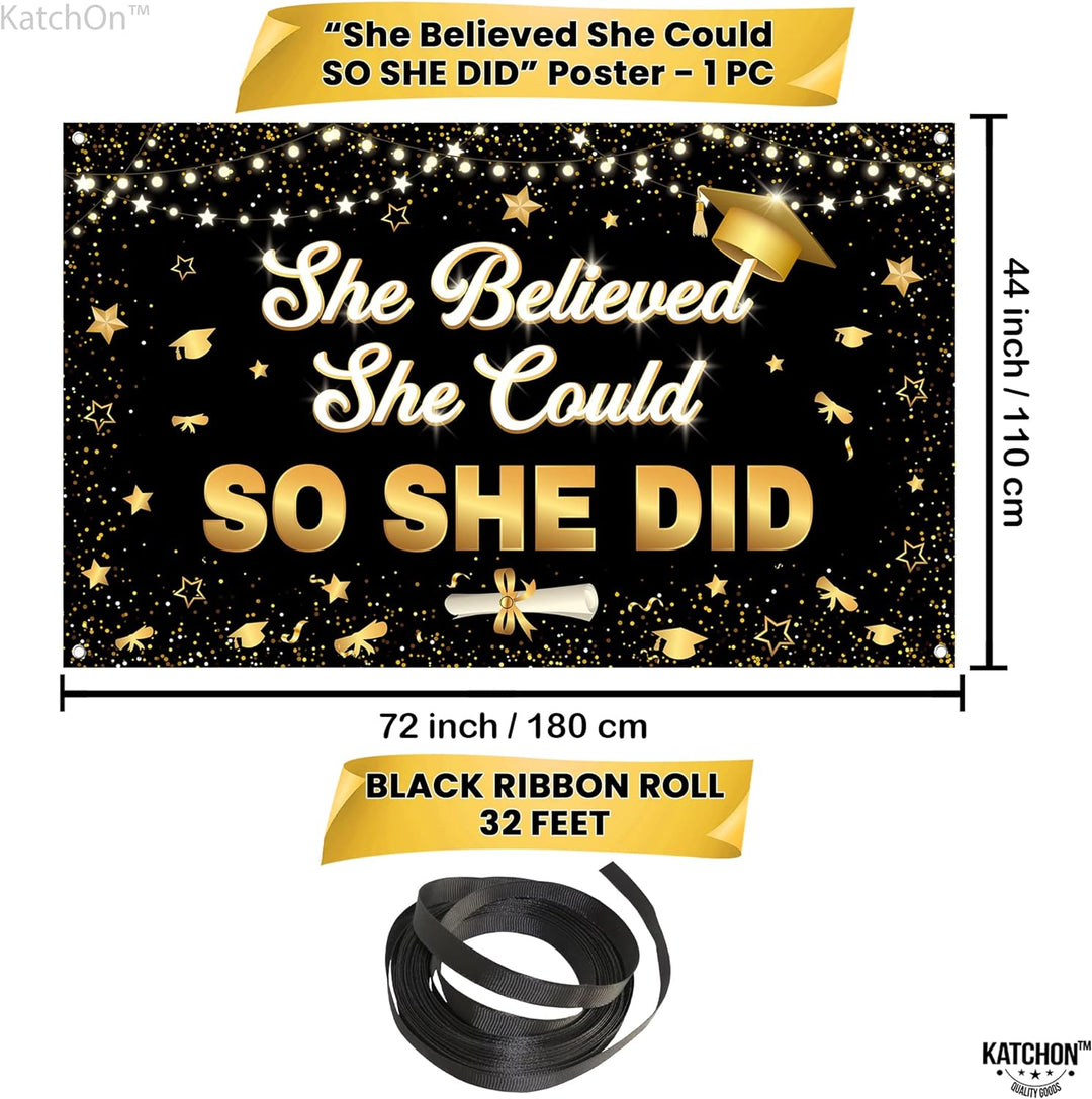 KatchOn, She Believed She Could So She Did Banner - XtraLarge, 72x44 Inch | Graduation Banner 2024 for Graduation Decorations Class of 2024 | Graduation Backdrop, 2024 Graduation Party Decorations