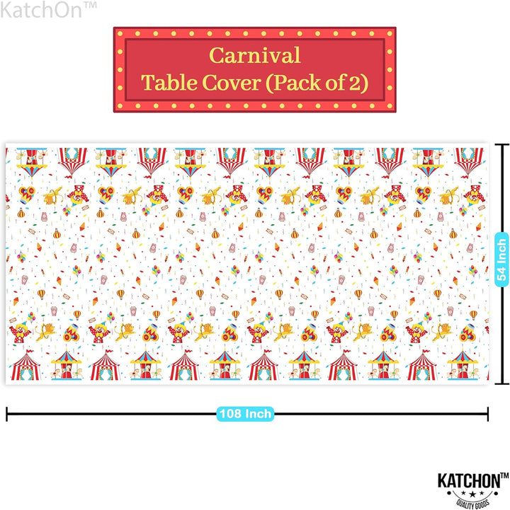 KatchOn, Xtra Large Circus Tablecloth for Carnival Decorations - Pack of 2 | Plastic Carnival Tablecloth | Carnival Theme Party Decorations | Carnival Theme Tablecloth, Circus Theme Party Decorations