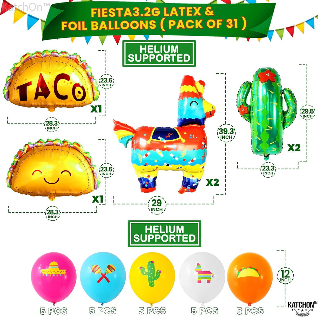 KatchOn, Fiesta Party Decorations - Huge Set of 37 | Taco Balloons, Fiesta Balloons for Taco Party Decorations | Cactus Balloons, Cinco de Mayo Balloons | Mexican Party Decorations, Fiesta Decorations