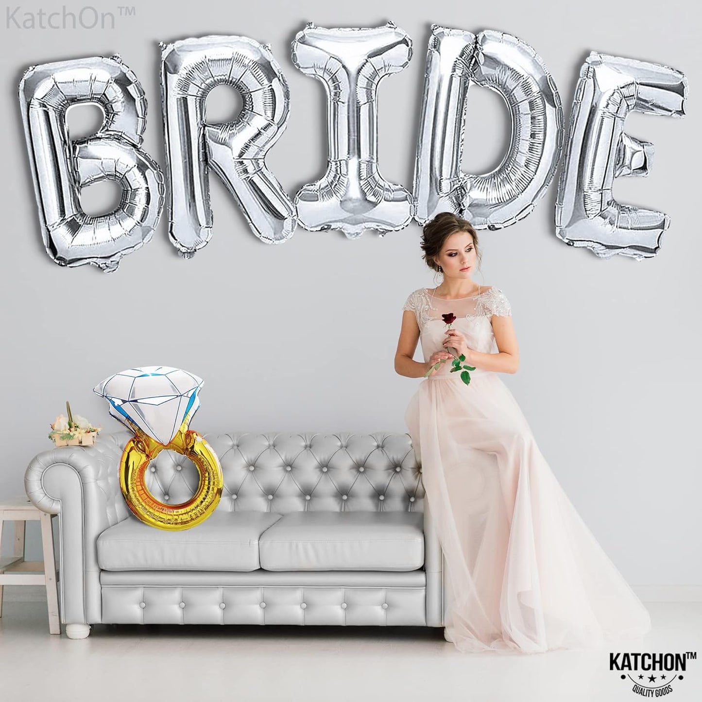 KatchOn, Giant Silver Bride Balloons - 40 Inch | Bachelorette Balloons for Bachelorette Party Decorations | Bride Balloons Bachelorette for Silver Bridal Shower Decorations | Bachelorette Party Favors