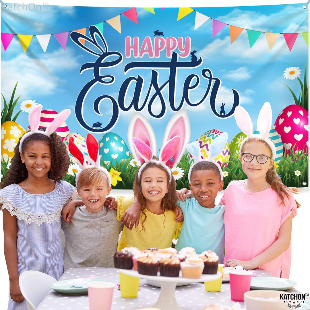 KatchOn, Large, Happy Easter Banner Decorations - 72x44 Inch | Happy Easter Backdrops for Photography, Easter Wall Decorations | Easter Banners for Outside, Easter Party Decorations | Easter Poster