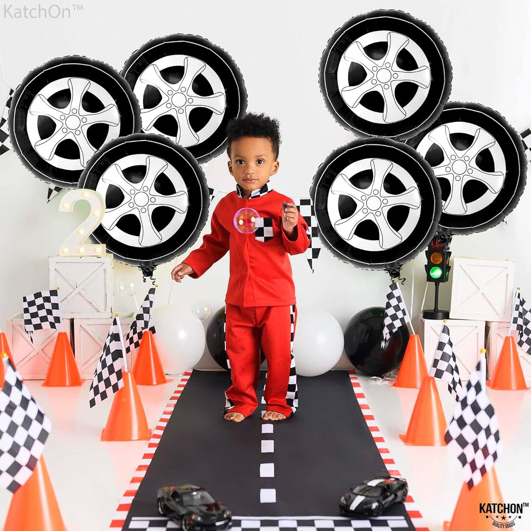 KatchOn, 6 Pieces Wheel Tire Balloons for Birthday Boy - 18 Inch, Wheels Balloons | Two Fast Birthday Decorations | Pick Up Truck Themed Birthday Party Decorations | Mechanic Birthday Decorations