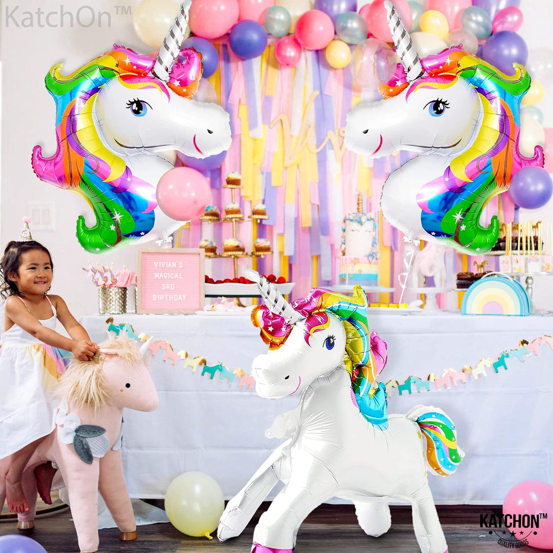 KatchOn, Rainbow Unicorn Balloons Set - 43 Inch, Pack of 3 | Unicorn Balloons For Girls Birthday | Rainbow Balloon, Rainbow Birthday Decorations | Unicorn Birthday Balloons, Unicorn Mylar Balloons