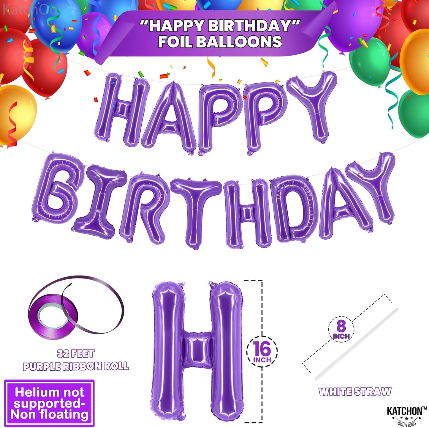 KatchOn, Purple Happy Birthday Balloons - Big, 16 Inch | Purple Happy Birthday Banner, Happy Birthday Balloon Purple | Purple Birthday Banner, Happy Birthday Sign Purple for Purple Birthday Decor