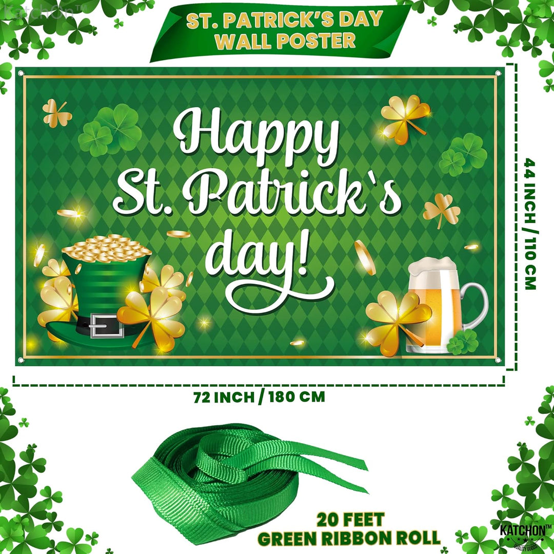 KatchOn, XtraLarge Happy St Patricks Day Banner - 72x44 Inch, St Patricks Day Backdrops for Photography | St Patricks Day Decorations Banners | Saint Patricks Day Banner for San Patrick Decorations