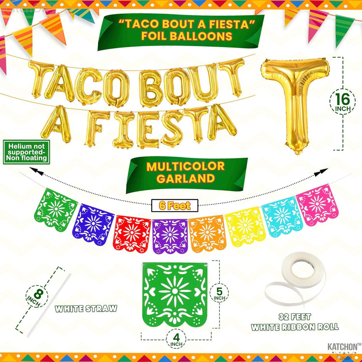 KatchOn, Taco Bout A Fiesta Decorations - Big Set of 29 | Felt Mexican Banner, Taco Balloons, Fiesta Balloons | Fiesta Party Decorations, Taco Party Decorations | Cactus Balloons, Avocado Balloon