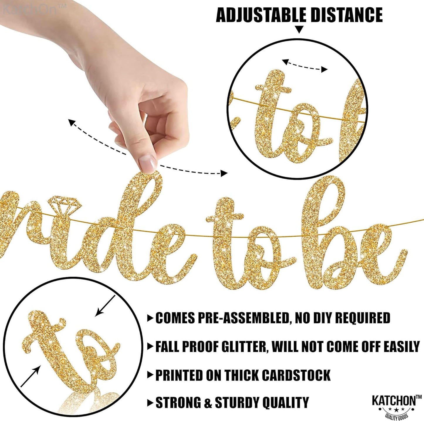 KatchOn Gold Glitter Bride To Be Banner - 10 Feet, Pre-Strung No DIY | Gold Bride to Be Sign for Bachelorette Party Decorations | Gold Bride to Be Gold Glitter Banner for Bridal Shower Decorations