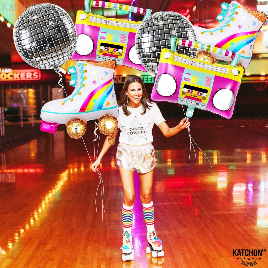 KatchOn, Big Roller Skate Balloon Set - Pack of 6 | Disco Ball Balloons, Boombox Balloon | 90s Balloons, 90s Party Decorations | 80s Balloons, Disco Party Decorations | Roller Skate Balloons For Girls