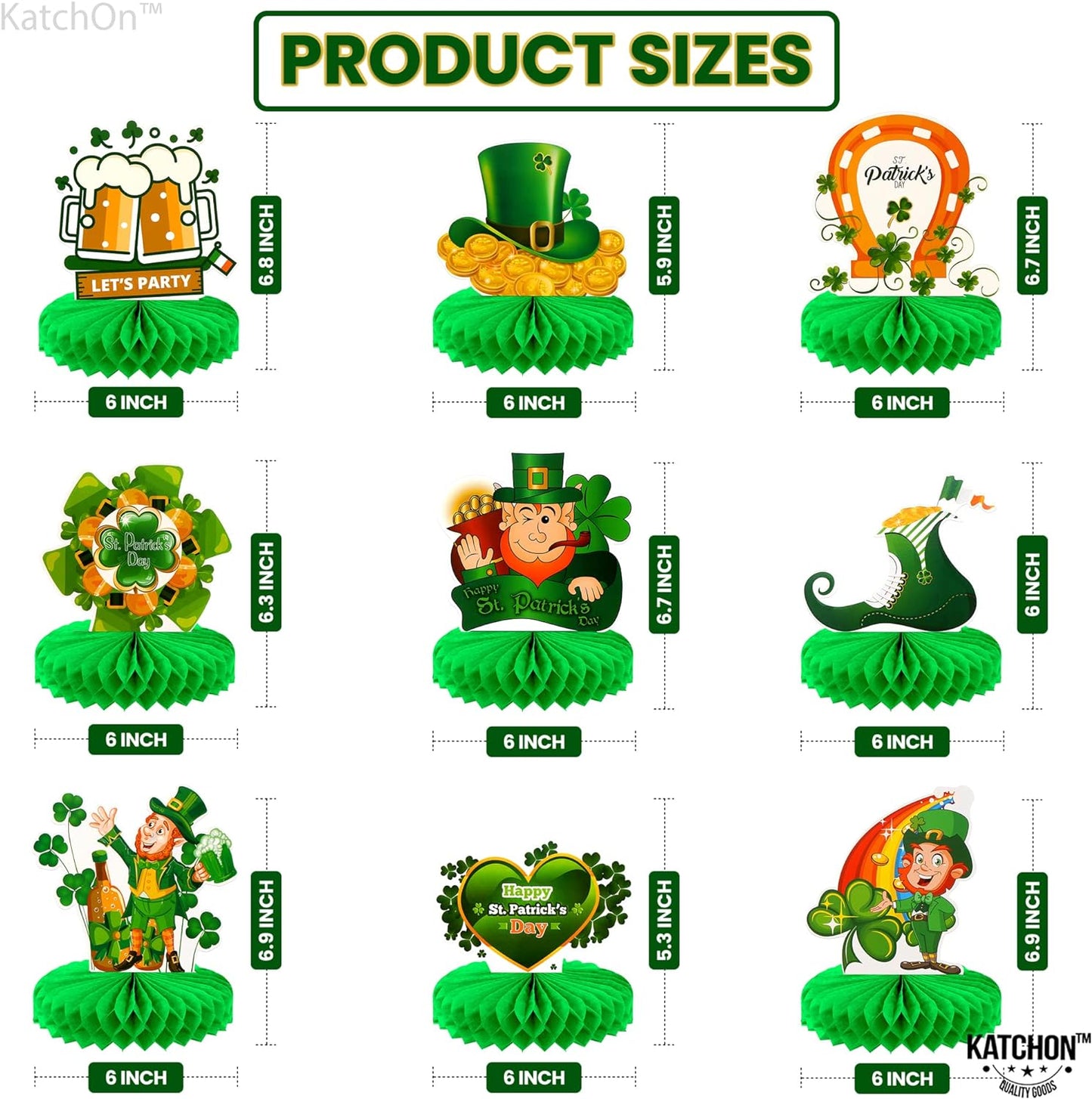 KatchOn, St Patricks Day Centerpiece Table Decorations - Pack of 9, Leprechaun Decorations | St Patricks Day Table Decorations | Honeycomb St. Patty's Day Decorations for St Patricks Day Decorations