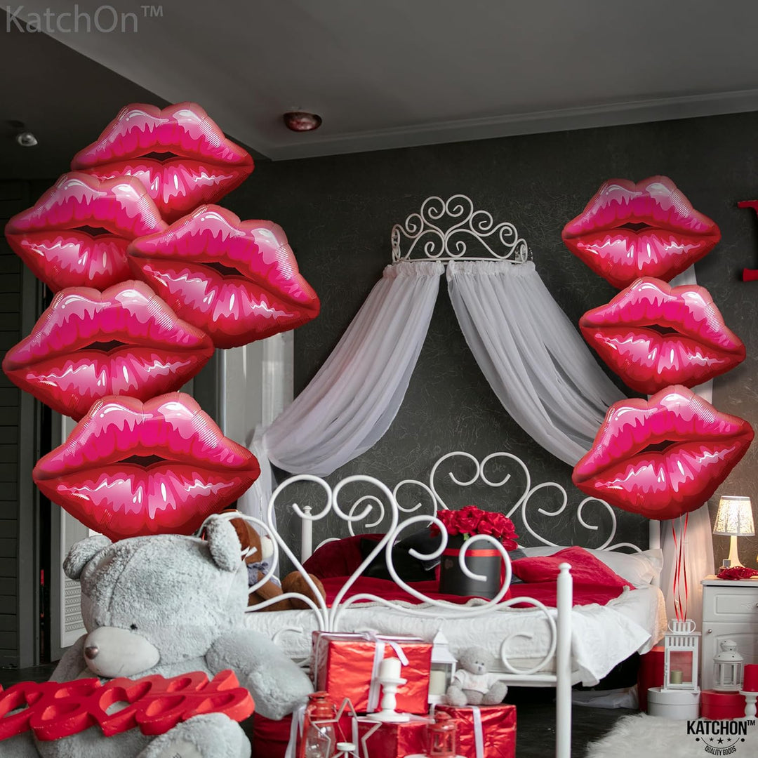 KatchOn, Big Red Lip Balloons Decorations - 30 Inch, Pack of 8 | Kiss Balloons, Galentines Day Decorations for Party | Lips Balloon for Valentines Day Decor | Lips Foil Balloons, Valentines Balloons