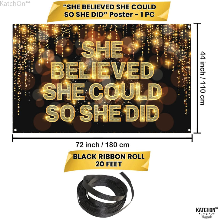 KatchOn, She Believed She Could So She Did Banner - Large, 72x44 Inch | Congratulations Backdrop, Congratulations Decorations | 2024 Graduation Party Decorations | Graduation Decorations Class of 2024