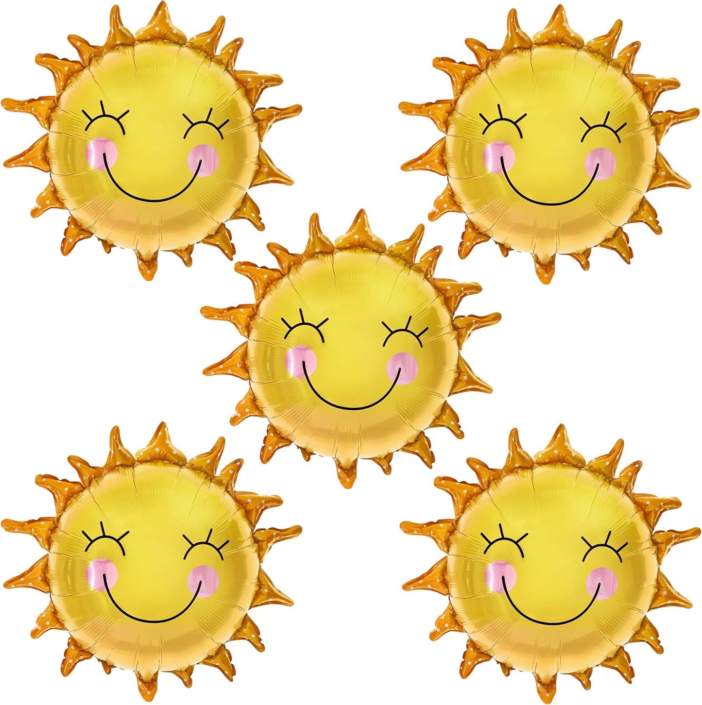 KatchOn, Smile Face Sun Balloons for Party - 26 Inch, Pack of 5 | Mylar Sunshine Balloons, Summer Balloons for Sunshine First Birthday Decorations | First Trip Around The Sun Birthday Decorations