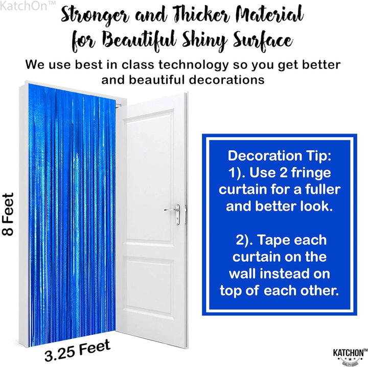 KatchOn, XtraLarge Blue Iridescent Streamers - 6.4x8 Feet, Pack of 2 | Blue Tinsel Backdrop for Ocean Themed Party Decor | Blue Streamers Backdrop for Blue Decorations, Under The Sea Party Decorations