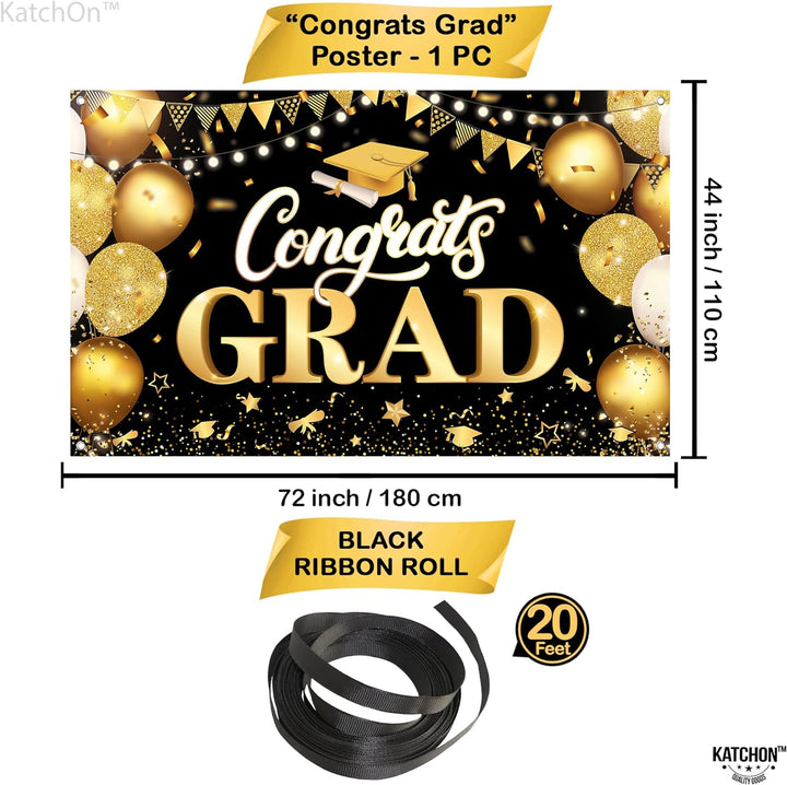KatchOn, XtraLarge Congrats Grad Banner - 72x44 Inch, Congratulations Banner | Graduation Backdrop 2024, Black and Gold Graduation Decorations 2024 | Graduation Party Decorations 2024 Black and Gold