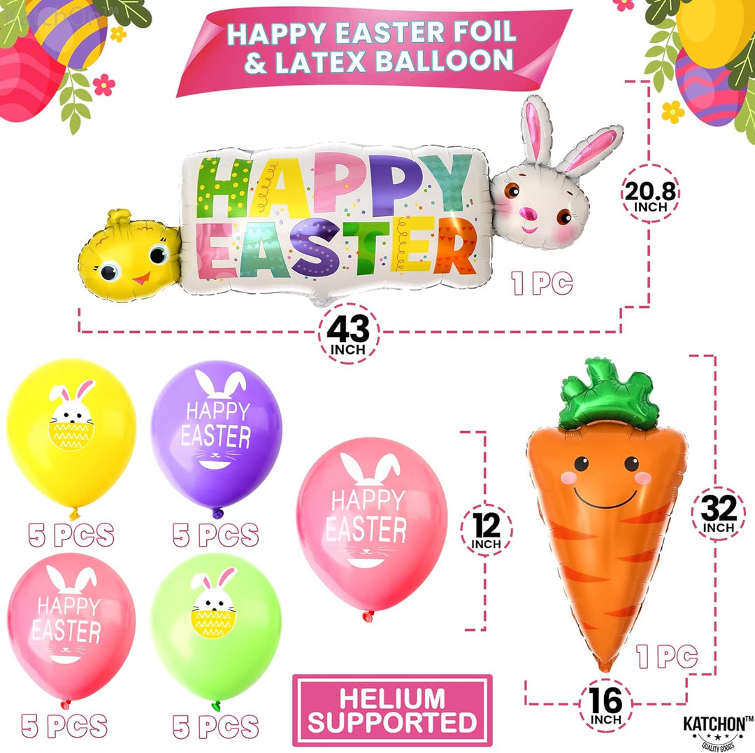 KatchOn, Happy Easter Balloons Decoration - 32 Inch, Pack of 28 | Easter Carrot Balloon | Easter Bunny Balloons for Easter Party Decorations | Easter Balloon Arch Kit, Easter Decorations for The Home