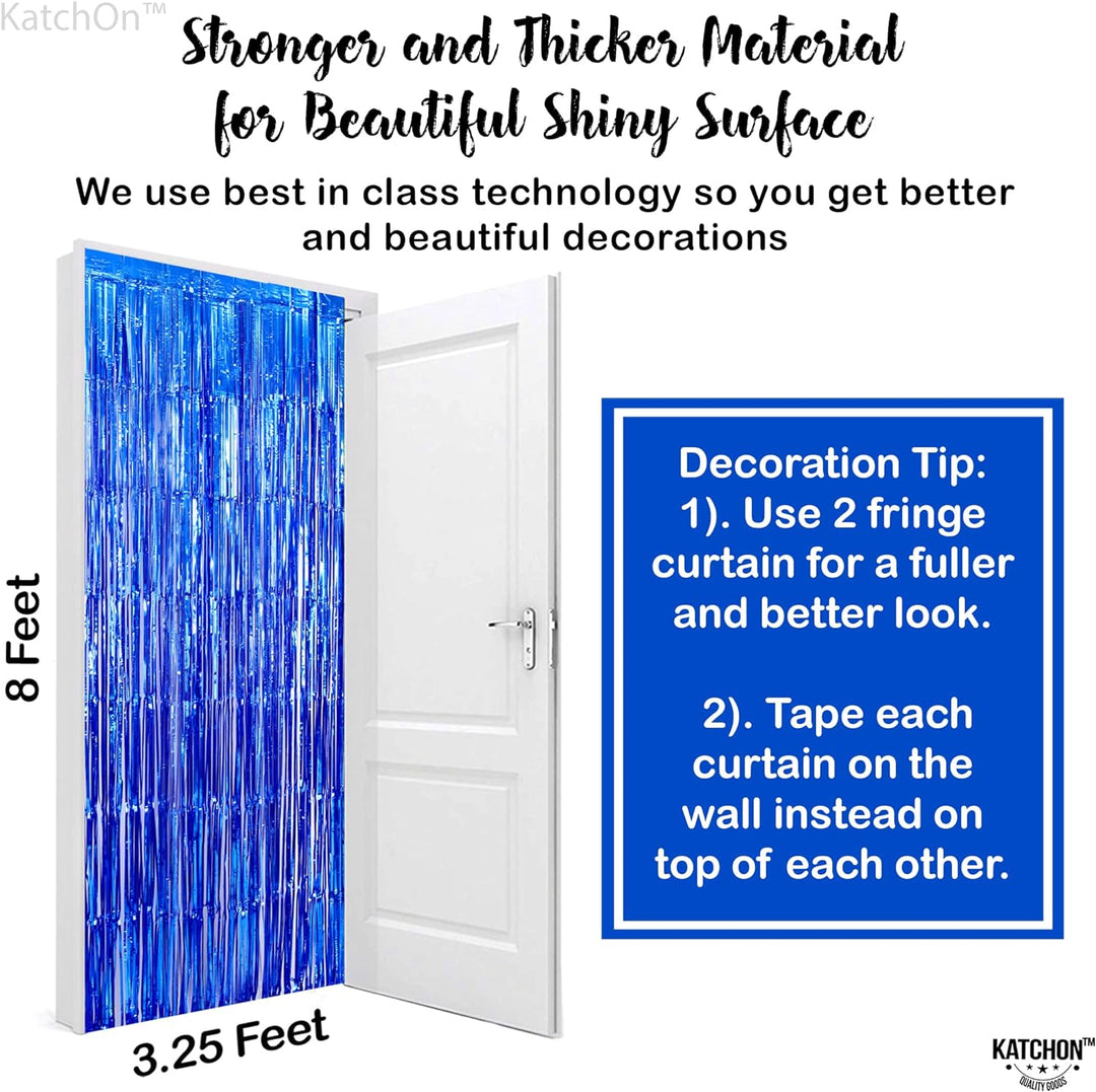 KatchOn, Xtralarge Blue Fringe Backdrop - 8x3.2 Feet, Pack of 2 | Blue Streamers Party Decorations | Blue Fringe Curtain for Ocean Decorations | Under The Sea Party Decorations, Blue Party Decorations