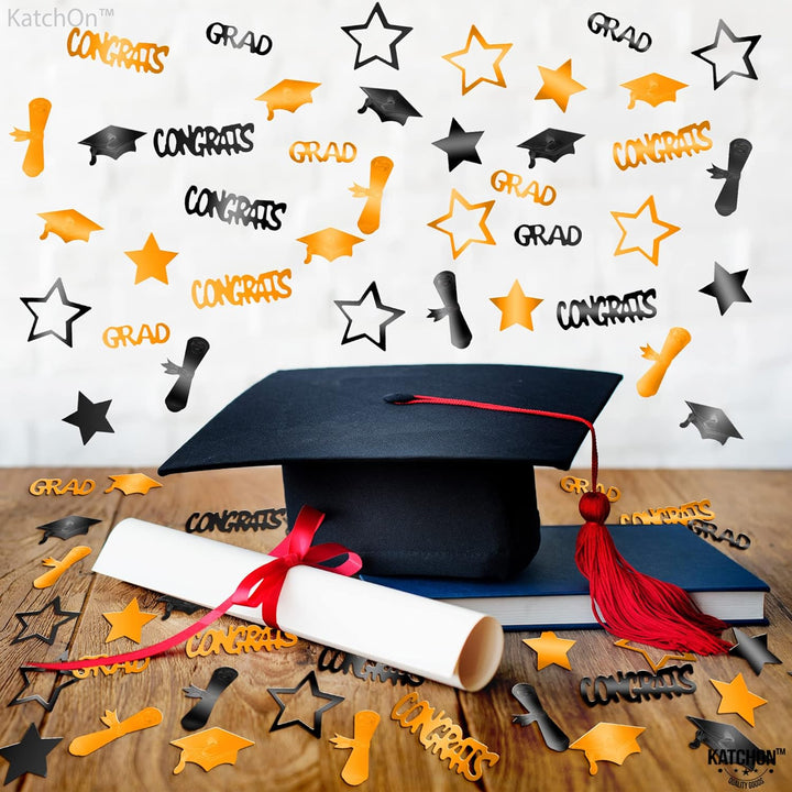 KatchOn, Orange and Black Graduation Confetti 2024 - Pack of 1000 | Graduation Decorations Class of 2024 | Graduation Centerpieces for Tables 2024 | 2024 Orange and Black Graduation Decorations