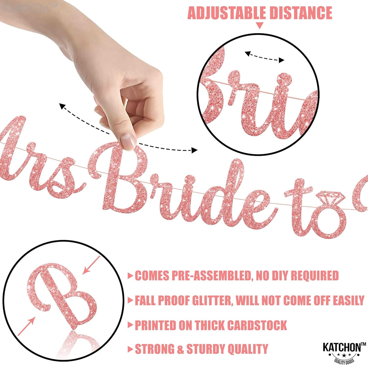 KatchOn, Miss to Mrs Bride to Be Banner - 10 Feet, Pre-Strung No DIY | Rose Gold Glitter Miss to Mrs Banner | Rose Gold Bridal Shower Decorations | Bridal Shower Banner, Bachelorette Party Decorations