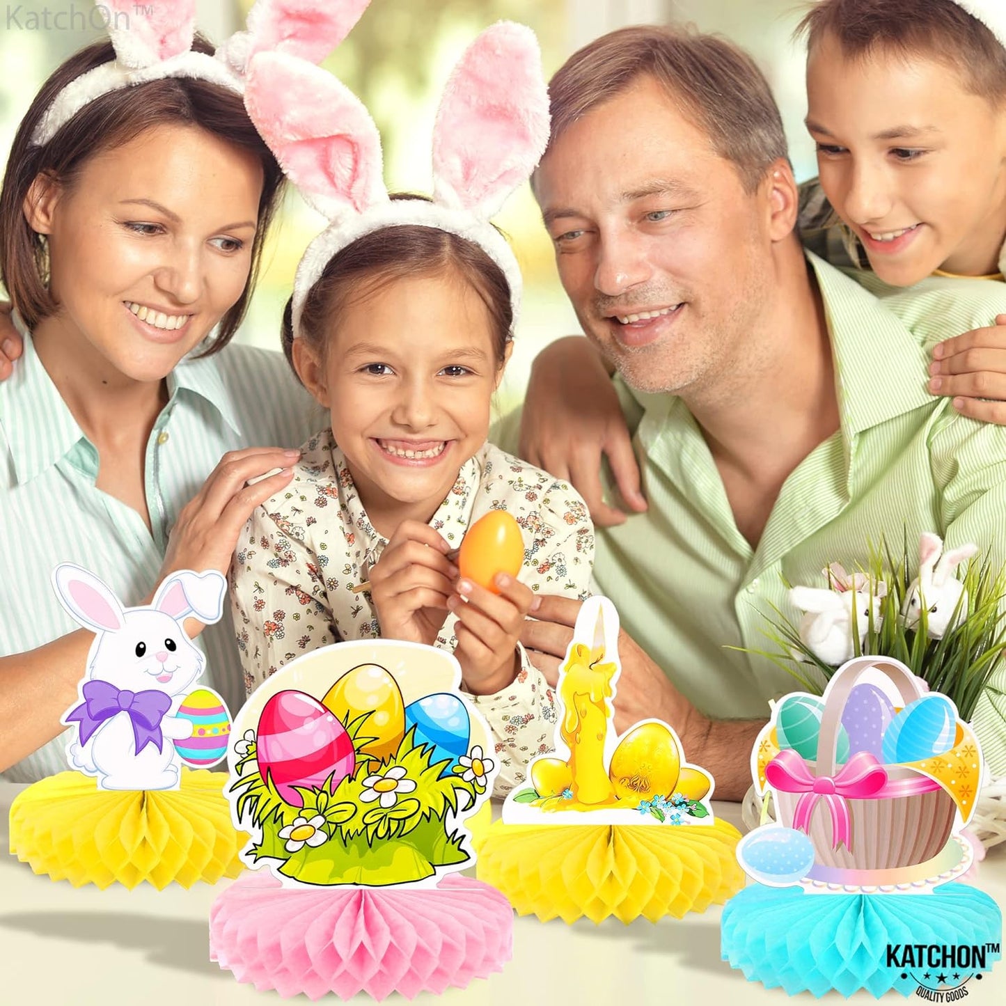 KatchOn, Cute Easter Centerpieces for Tables - Pack of 9, Paper Easter Decorations for Table | Easter Table Decorations, Happy Easter Honeycomb Decorations for Home, Office | Easter Party Decorations