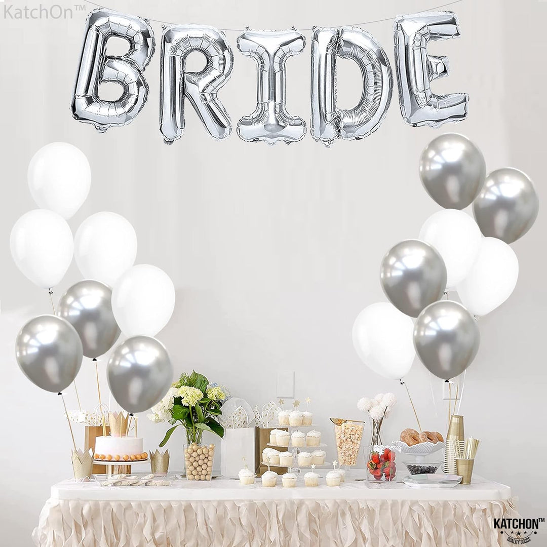 KatchOn, Silver Bride Balloons Set - 16 Inch, Pack of 23 | Bride Decorations | Bride Balloons Silver for Silver Bachelorette Party Decorations | Bachelorette Balloons for Bridal Shower Decorations