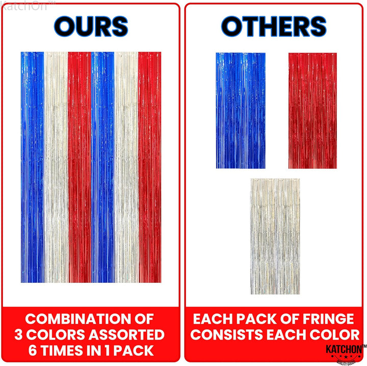 KatchOn, Red White and Blue Streamers - XtraLarge, 8x6.4 Feet, Pack of 2 | Red White and Blue Decorations | French Decorations | Red White and Blue Fringe Curtain for White Trash Party Decorations