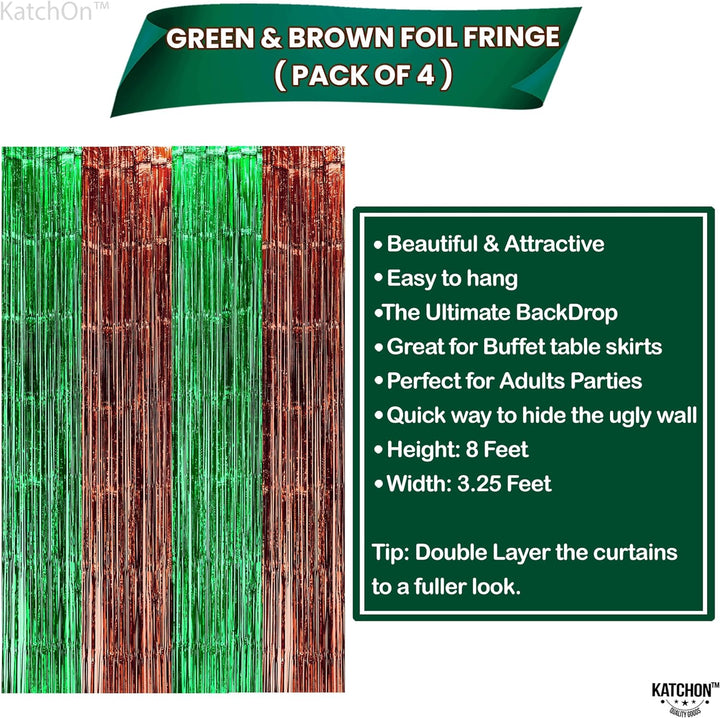 KatchOn, XtraLarge 13x8 Feet Green and Brown Football Backdrop - Pack of 4 Football Fringe Curtain | Football Streamers, Football Party Backdrop | Super Football Bowl Sunday Football Party Decorations
