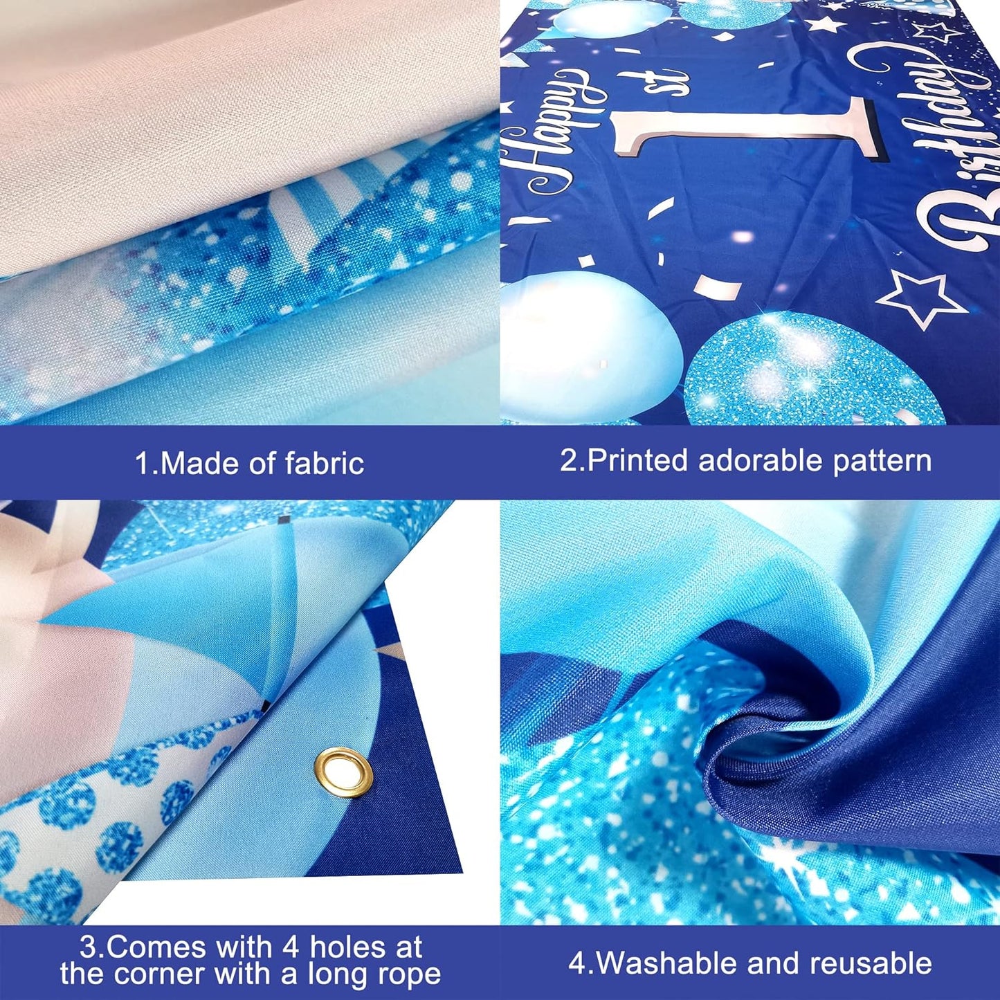 KatchOn, Happy 1st Birthday Banner - 72x44 Inch, Xtralarge | Blue and Silver First Birthday Backdrop for first Birthday Decorations for Boys | Happy Birthday Banner, 1st Birthday Decorations