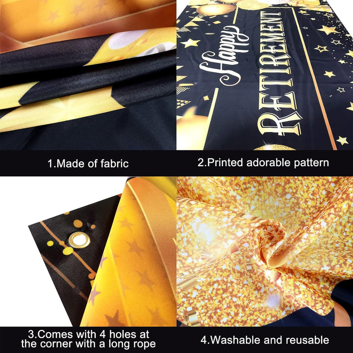 KatchOn, Happy Retirement Banner Black and Gold - XtraLarge 72x44 Inch | Happy Retirement Decorations for Men, Happy Retirement Backdrop | Retirement Party Decorations Men, Retirement Banner for Women