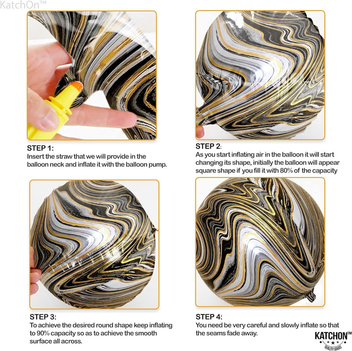 KatchOn, Big Black and Gold Marble Balloons - 22 Inch, Pack of 12, Agate Balloons | 4D Marble Black and Gold Balloons | Marble Foil Balloons, Black and Gold Party Decorations | Black Marble Balloons