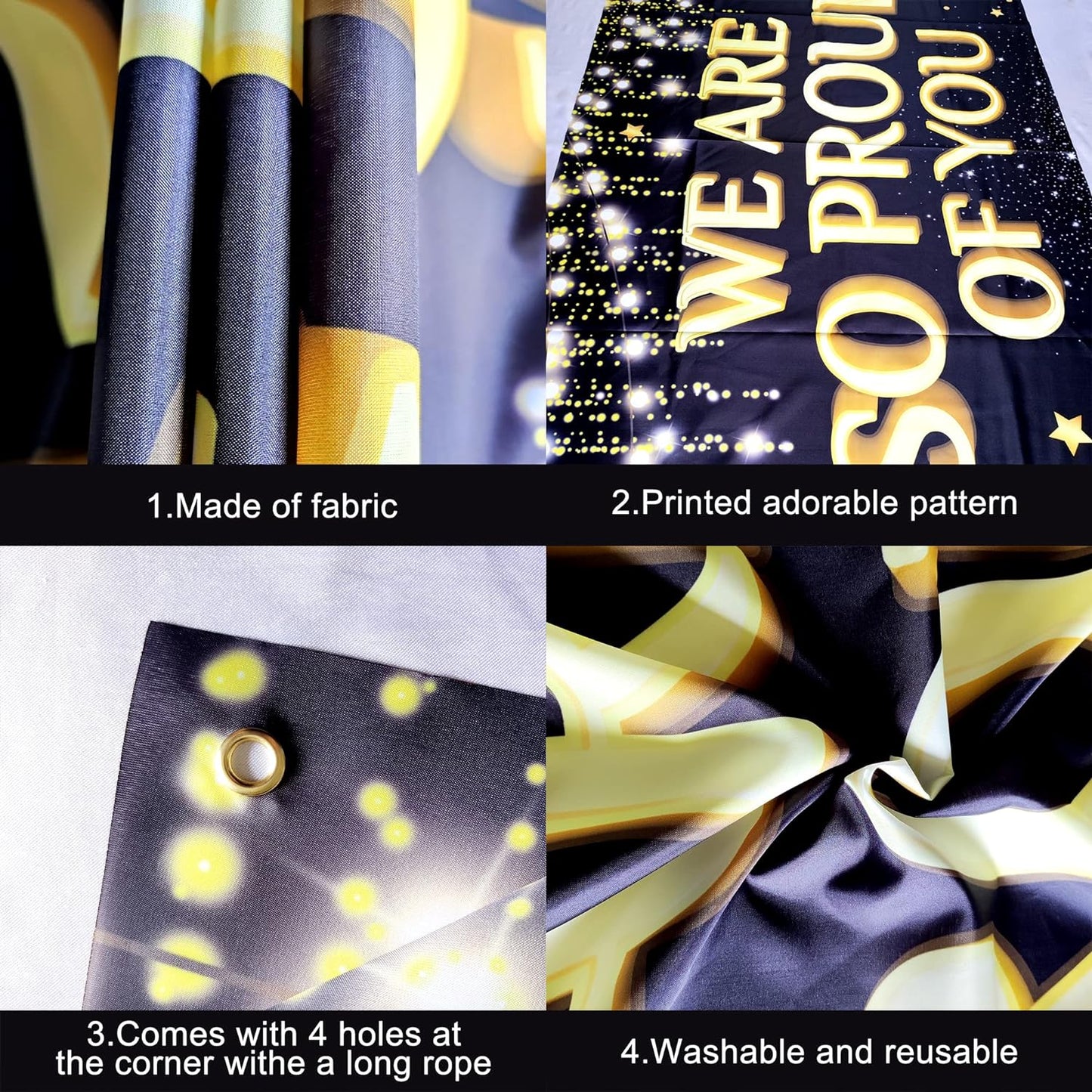 KatchOn, We Are So Proud of You Banner - 72x44 Inch, Black Gold Graduation Banner | Congratulations Backdrop, Graduation Decorations Class of 2024 | Congratulations Banner, Congratulations Decorations