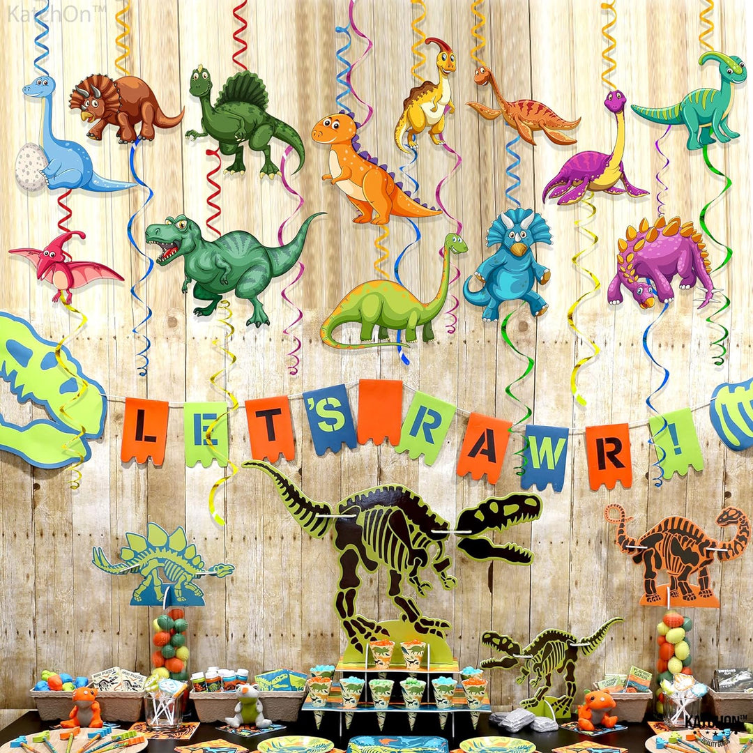 KatchOn, Hanging Dinosaur Decorations for Birthday Party - Pack of 42, No DIY | Dinosaur Hanging Swirls | Dinosaur Birthday Party Supplies | Dinosaur Party Decorations | Dinosaur Classroom Decorations