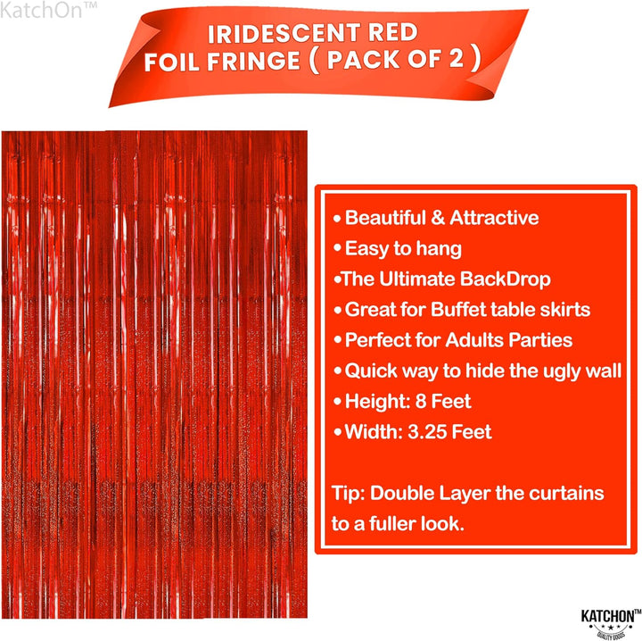 KatchOn, Iridescent Red Backdrop Curtain - 6.4x8 Feet, Pack of 2 | Red Streamers for Red Party Decorations | Red Fringe Backdrop, Carnival Decorations | Valentine Backdrop, Valentines Day Decorations