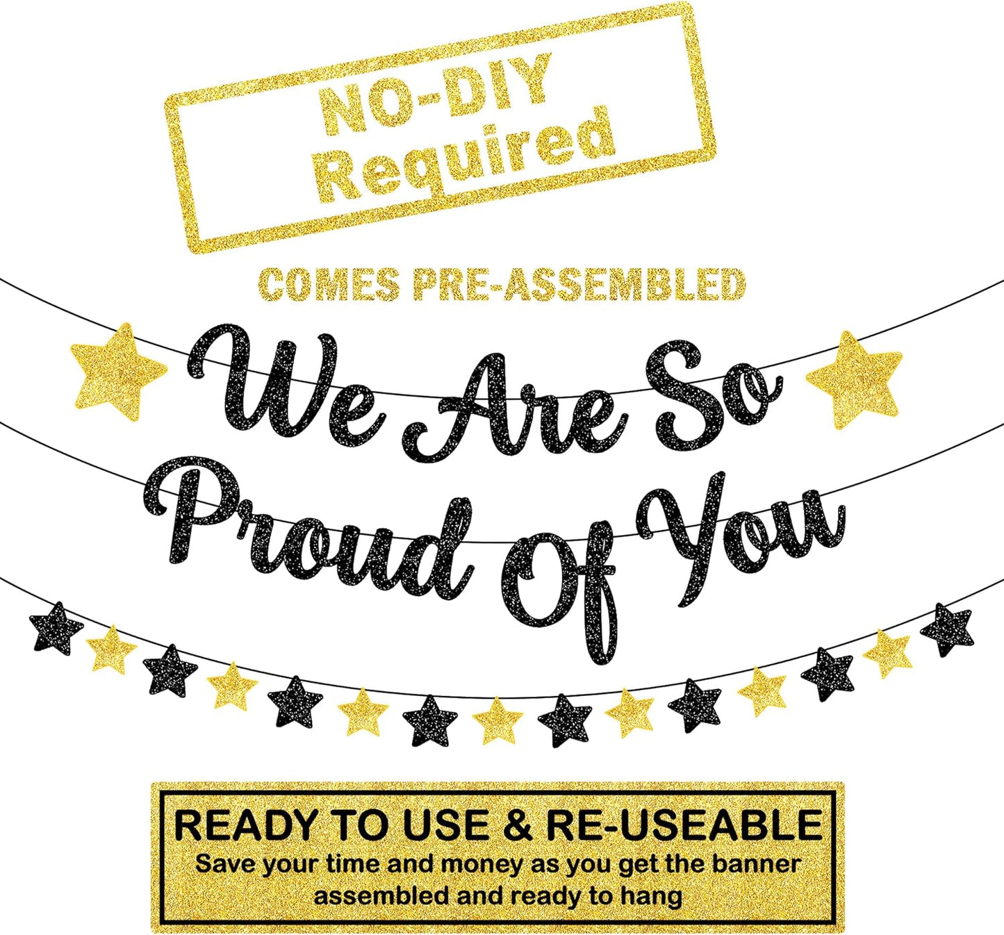 KatchOn, We Are So Proud of You Banner - Glitter, 10 Feet, No DIY | Graduation Banner for Black And Gold Graduation Decorations 2024 | Graduation Garland for College Graduation Party Decorations 2024