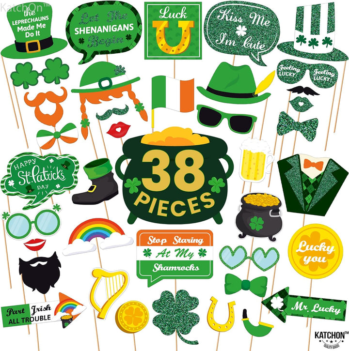 KatchOn, St Patricks Day Photo Booth Props - Pack of 38, St Patricks Day Decorations | St Patricks Day Picture Props | St Patricks Day Selfie Props, Saint Patricks Day Decorations | Shamrock Decor