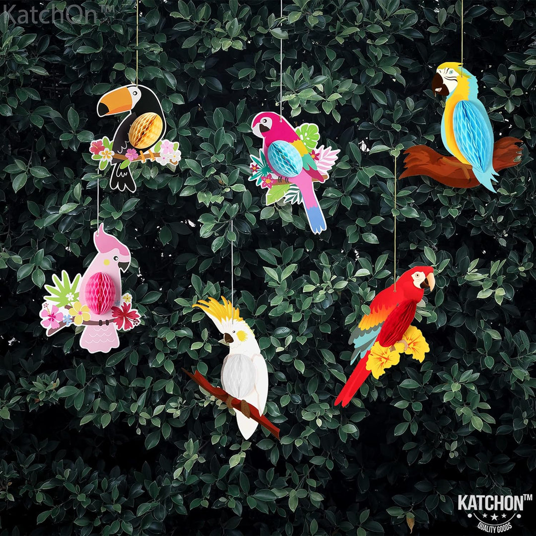 KatchOn, Big Tropical Birds Honeycomb Cutouts - Pack of 6, | Tropical Party Decorations, Hawaiian Party Decorations | Jungle Birds, Luau Party Decorations | Tropical Birds for Rainforest Decorations