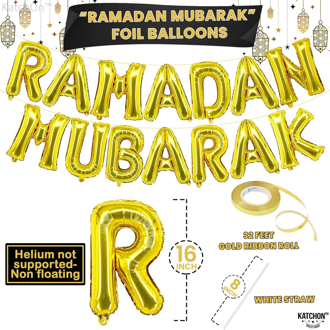 KatchOn, Ramadan Mubarak Balloons Set - Pack of 40 | Moon and Star Ramadan Balloons for Ramadan Decorations for Home 2024 | Ramadan Decorations Balloon for Ramadan Mubarak Decorations | Eid Decoration