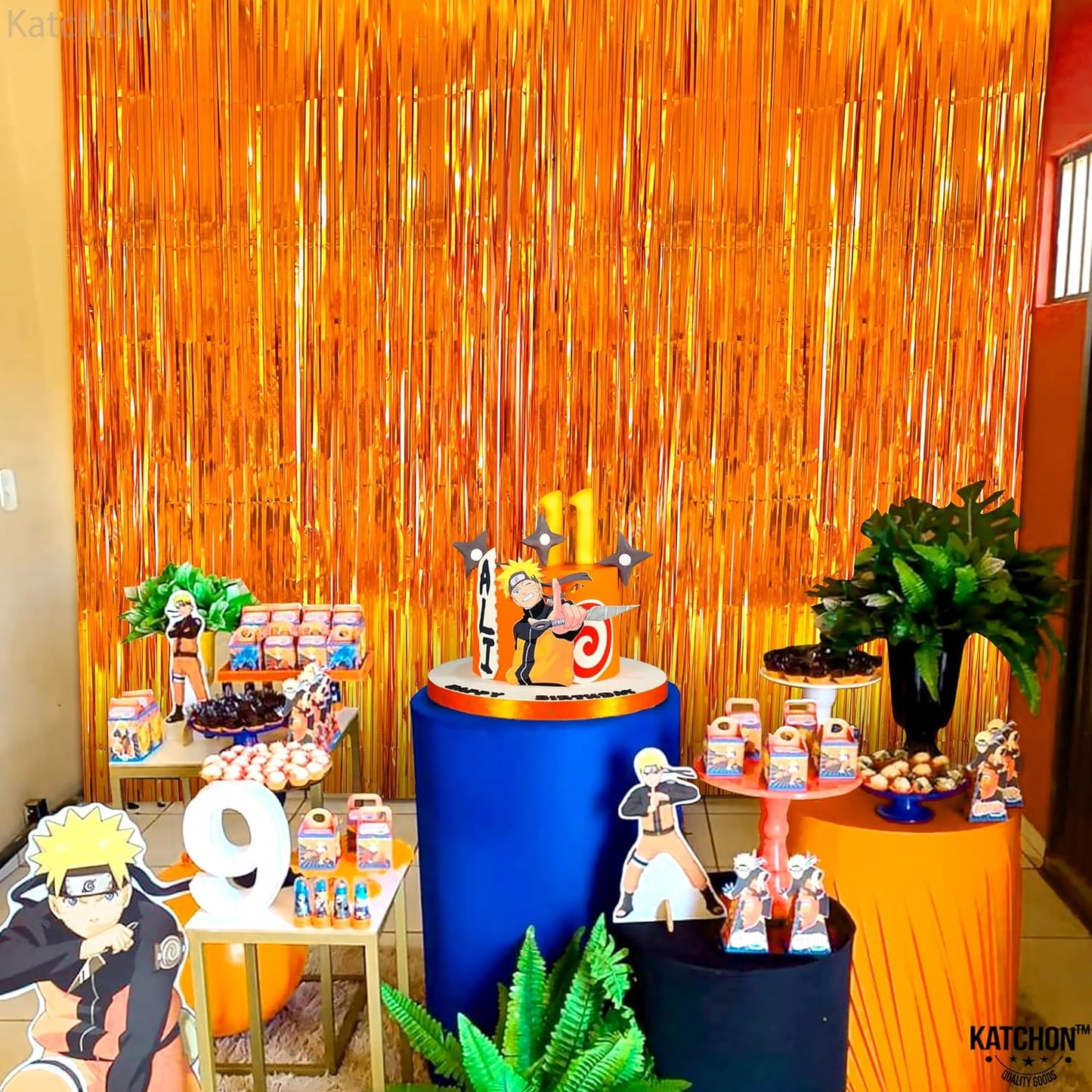 KatchOn XtraLarge Orange Fringe Backdrop - 6.4x8 Feet, Pack of 2 | Orange Backdrop for Orange Party Decorations | Orange Streamers for Basketball Party Decorations | Orange Birthday Decorations