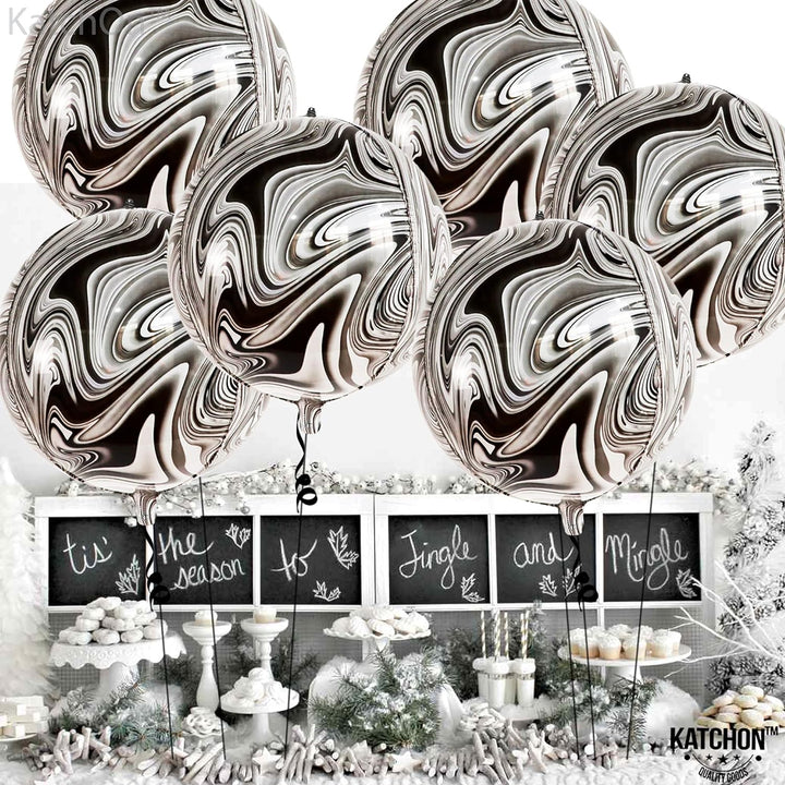 KatchOn, Black and White Marble Balloons - Big, 22 Inch, Pack of 6 | 360 Degree 4D Marble Balloons Black and White | Black Marble Balloons, Black and White Party Decorations | Black and White Balloons