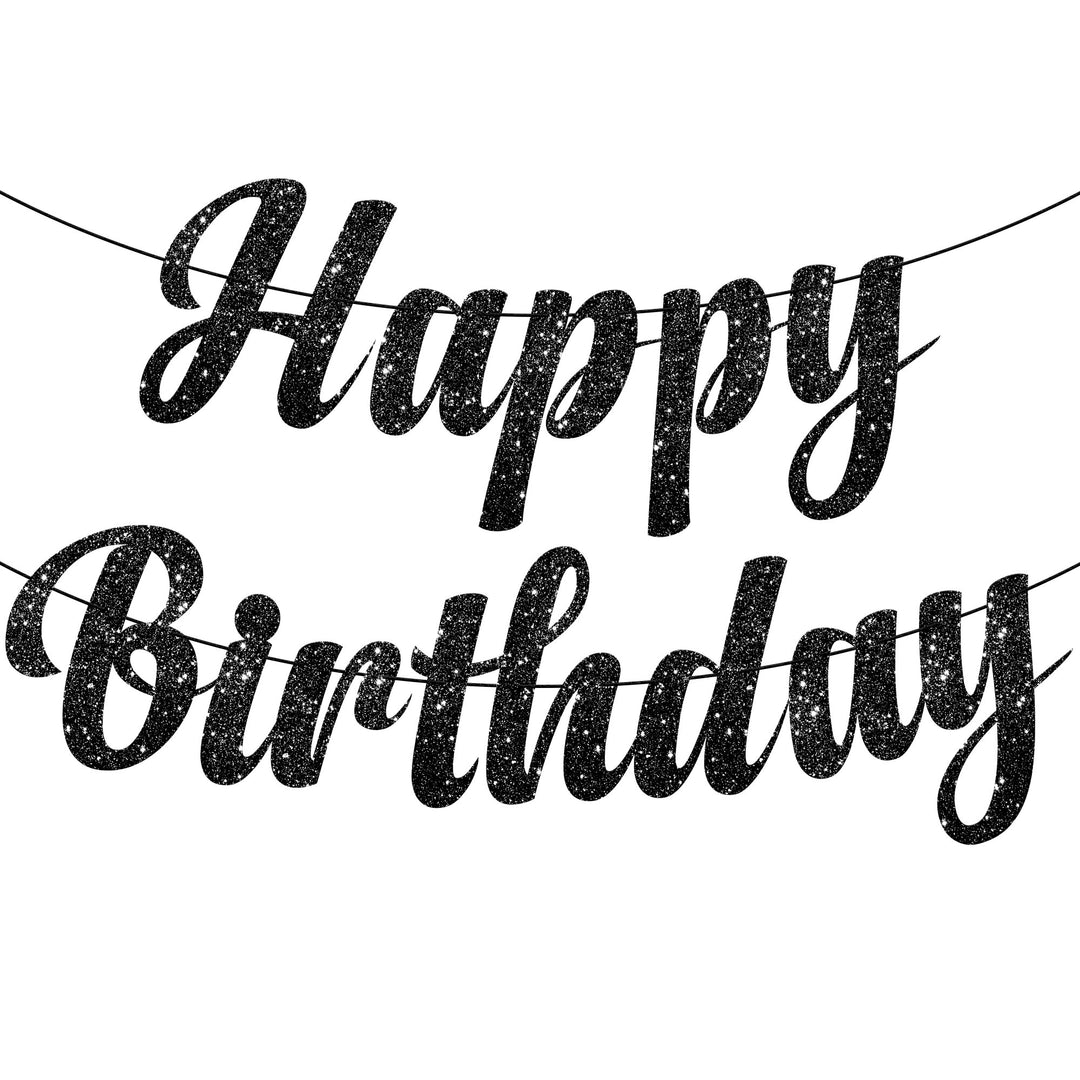 Katchon, Glitter Black Happy Birthday Banner - 10 Feet, Pre-Strung, No DIY | Birthday Banners for Adults, Black Happy Birthday Sign for Girls | Happy Birthday Sign for Happy Birthday Decorations