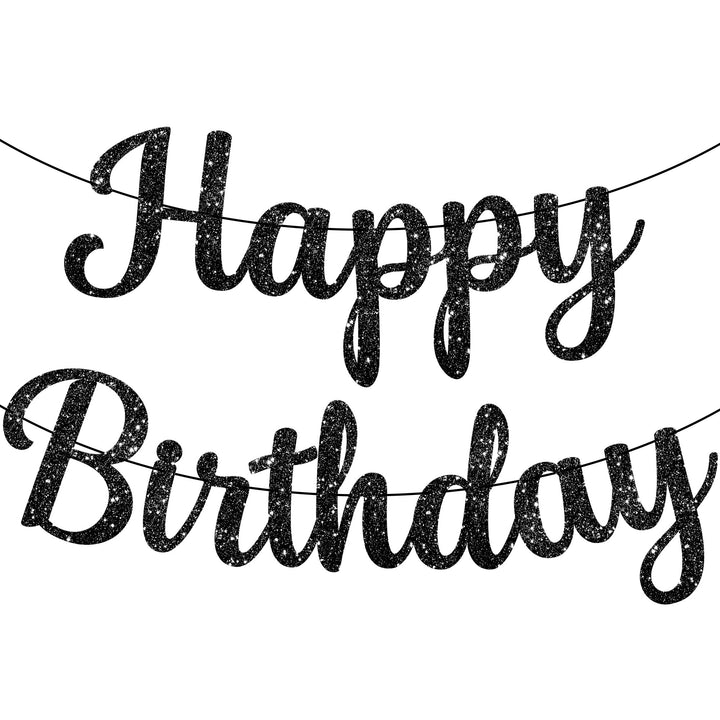 KatchOn, Glitter Black Happy Birthday Banner - 10 Feet, Pre-Strung | Happy Birthday Sign Black, Black Birthday Decorations | Black Birthday Banner, Happy Birthday Decorations | Happy Birthday Garland